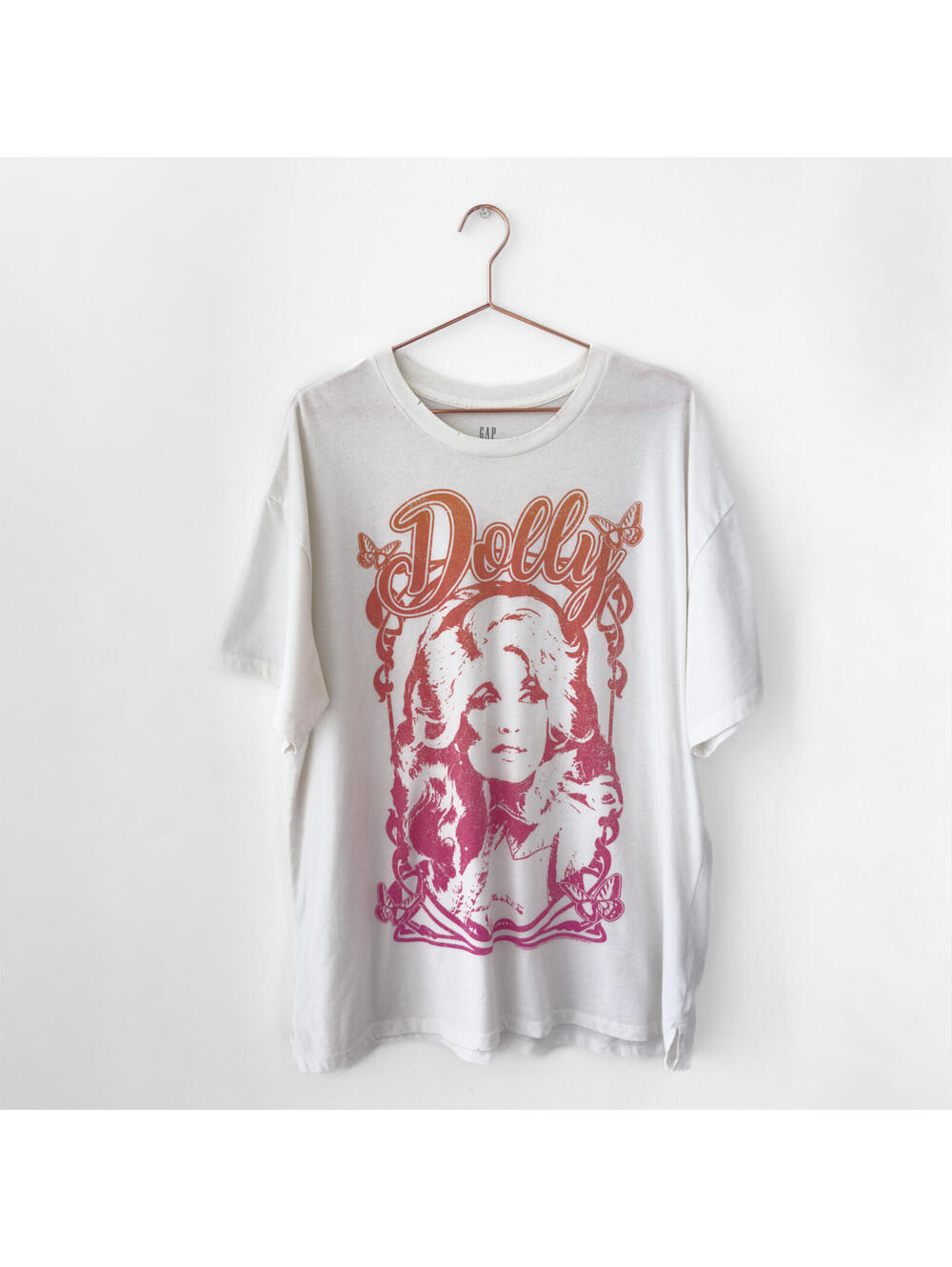 Gap Orange Pink Dolly Parton Graphic Oversize Short Sleeve Tee